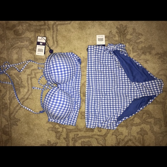 High-waisted blue/white checkered bikini - Picture 1 of 3